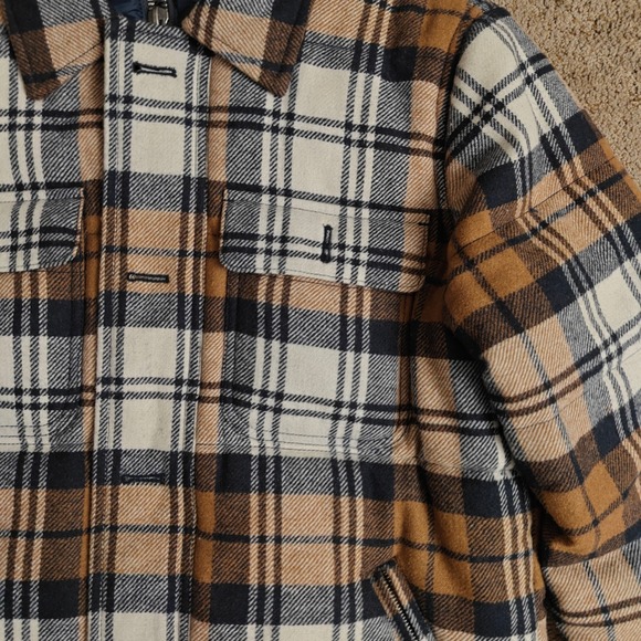 Abercrombie Jacket Mens Medium Brown Plaid Full Zip Outdoors Wool Puffer Coat - Picture 6 of 15